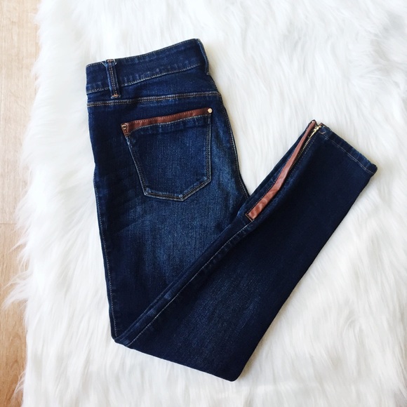 White House Black Market Pants - WHBM Skinny Jeans with Leather Detail.